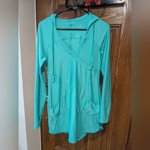 Athleta Teal V‑Neck Hooded Long‑Sleeve Swimming Cover Up